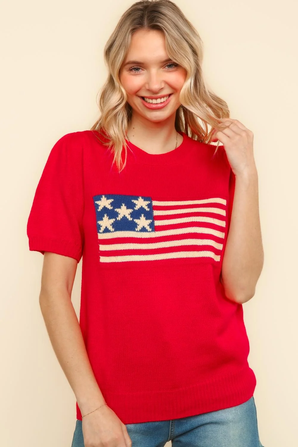American Flag Jacquard Sweater Knit Top - Image 4