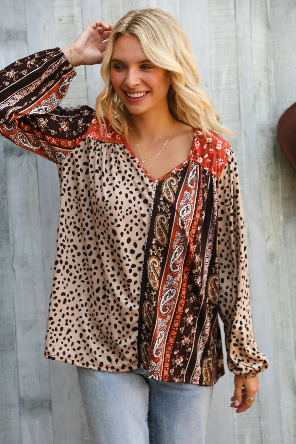Animal & Paisley Mixed Design Blouse - Image 2
