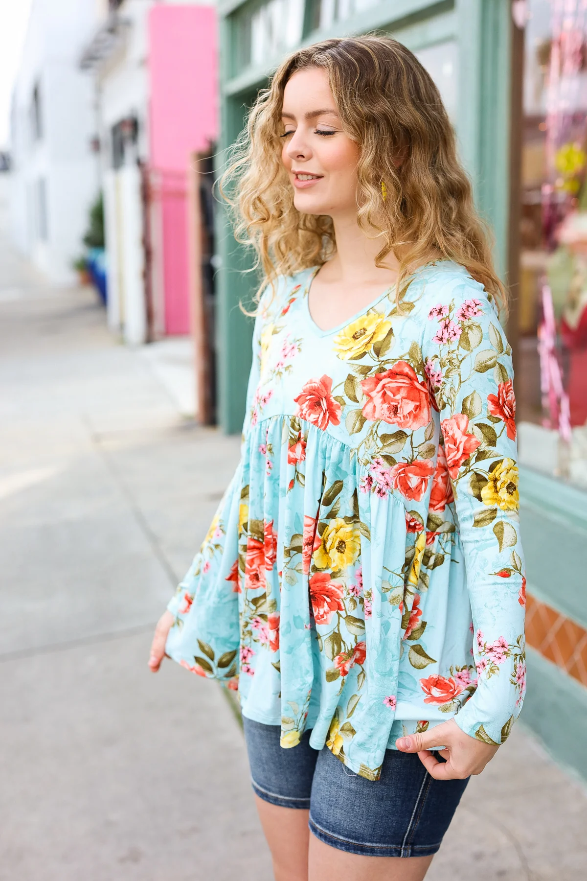 Aqua Floral Babydoll Top - Image 8