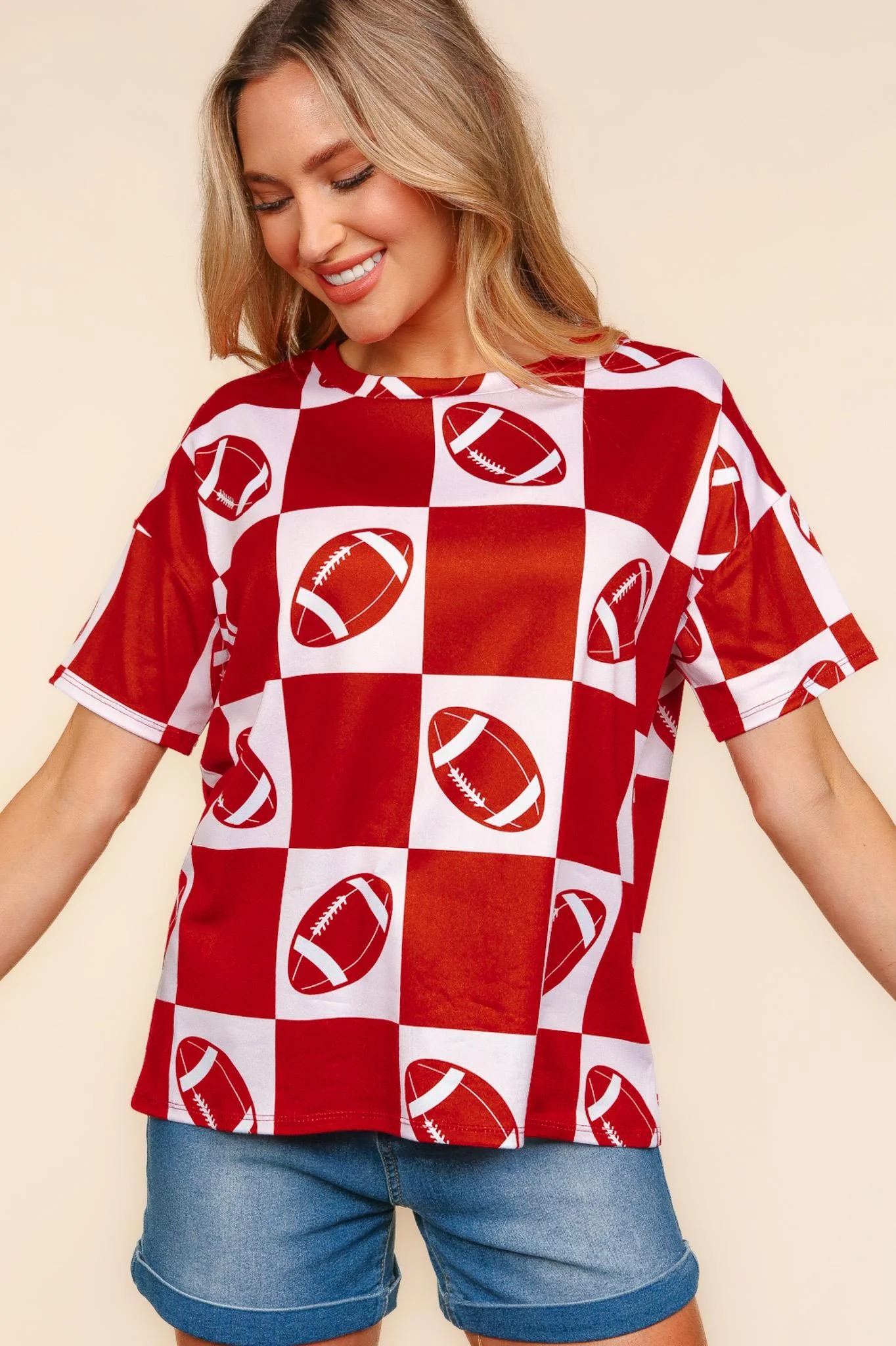AUBURN GAME DAY FOOTBALL, CHECKER PRINT KNIT TOP - Image 3