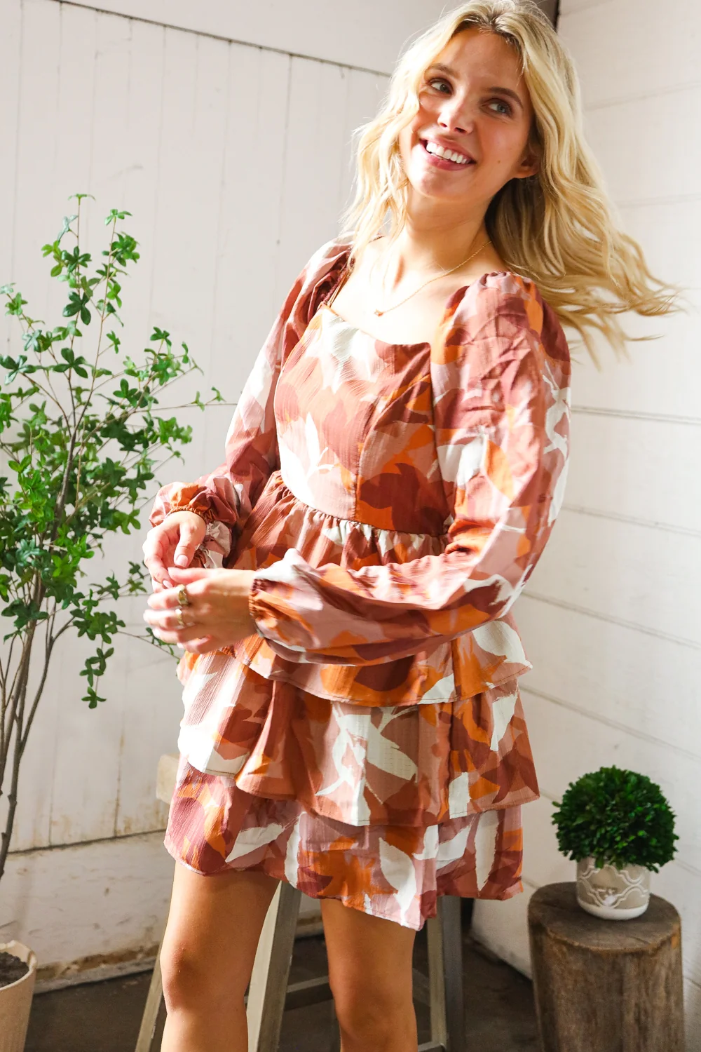 Autumn Tiered Square Neck Dress - Image 4