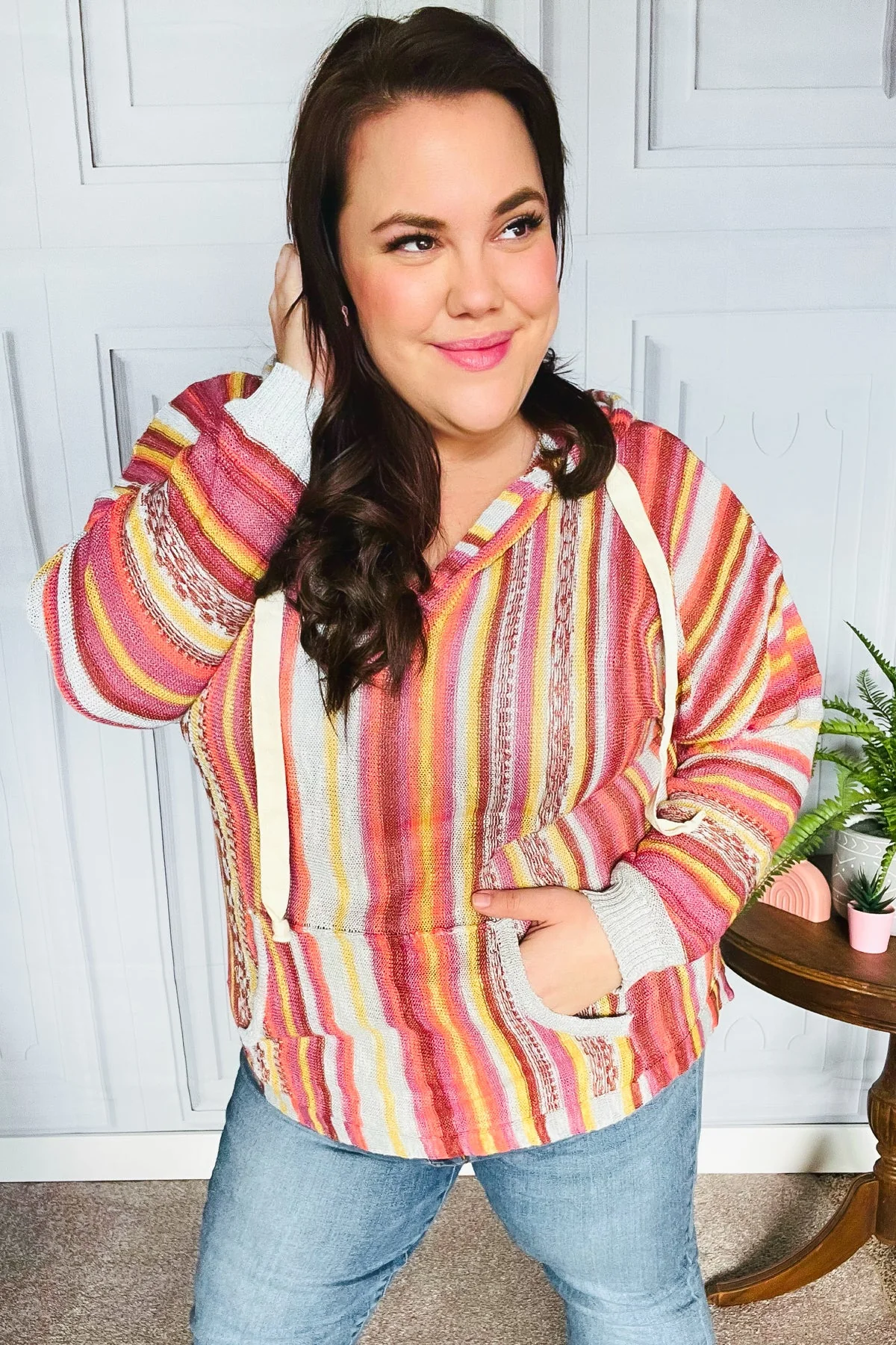 Be Bold Coral & Sienna Stripe Pullover Notched Neck Hoodie (Open Pack) - Image 6