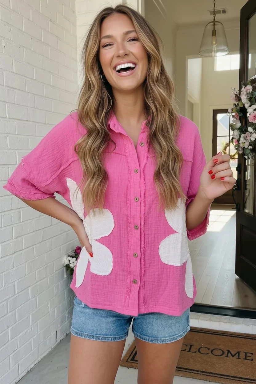 Big Bloom Button Down in Hot Pink (Open Pack) - Image 4