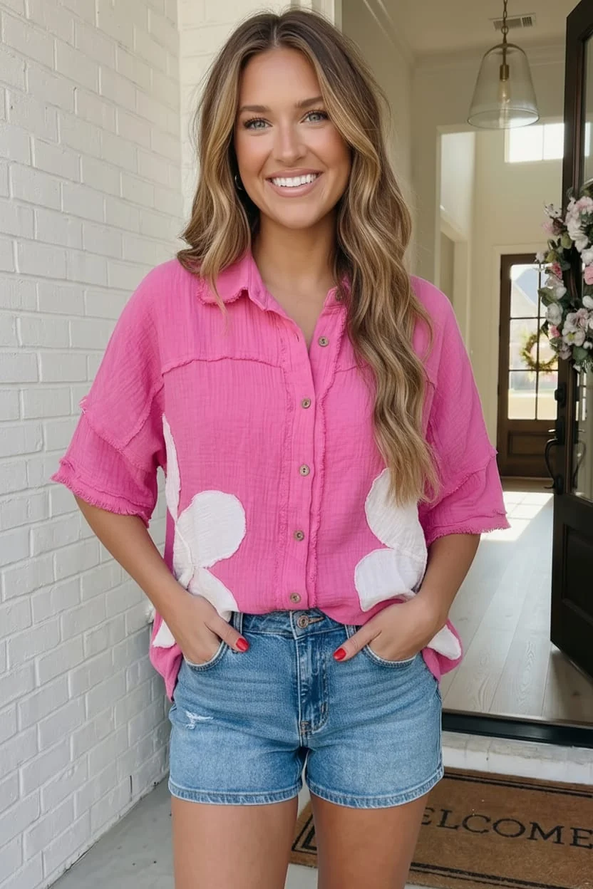 Big Bloom Button Down in Hot Pink (Open Pack) - Image 6
