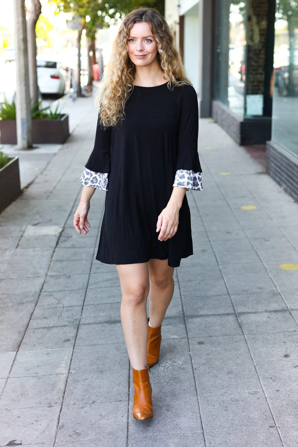 Black Animal Bell Sleeve Dress - Image 3