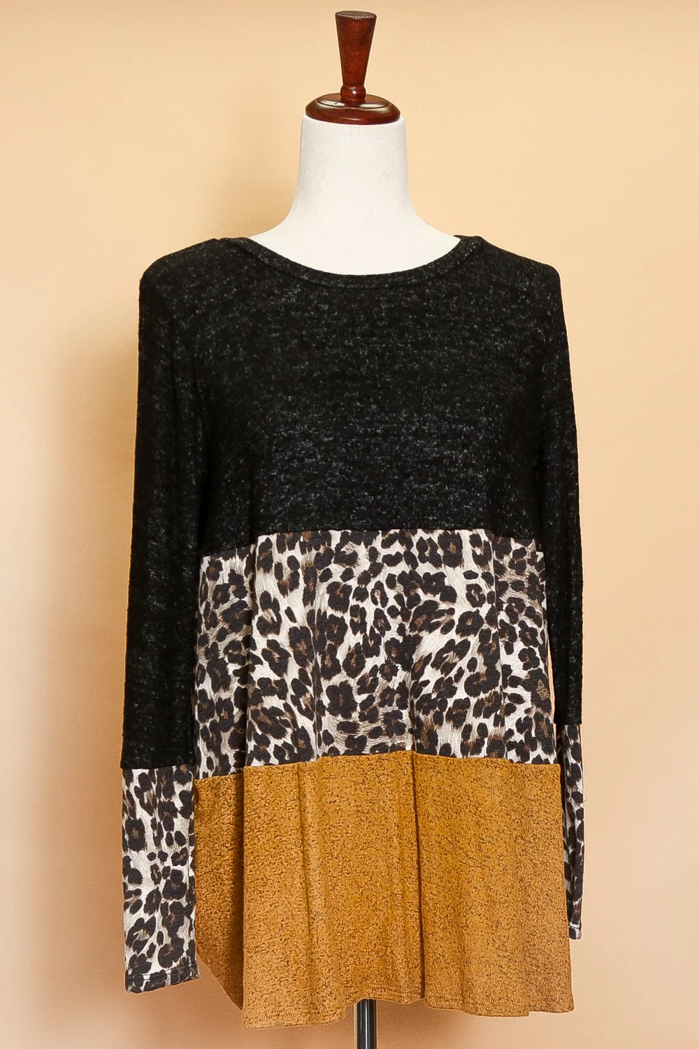 Black Animal Color Block Top