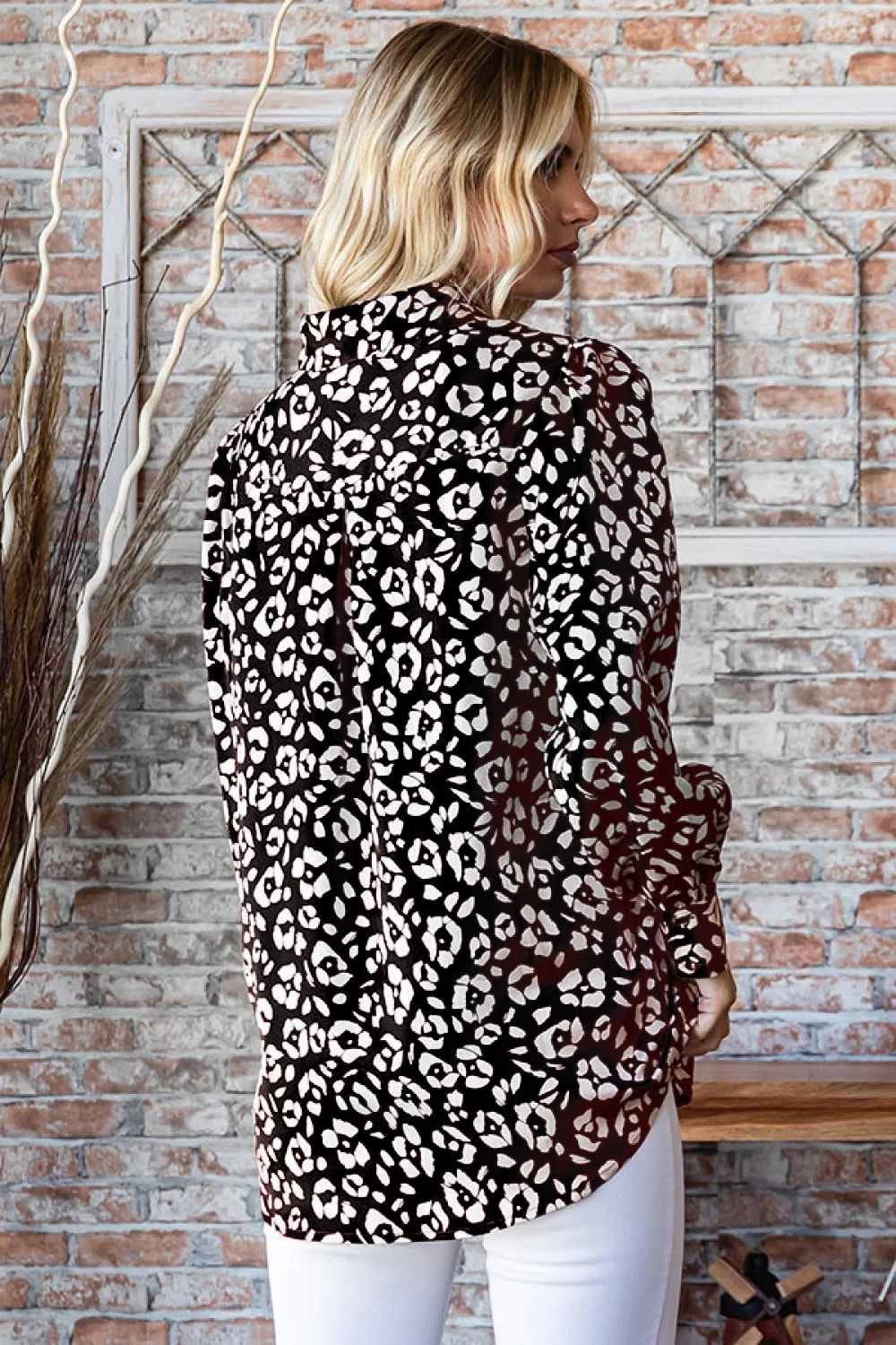 Black Animal Print Blouse (4pc) - Image 2
