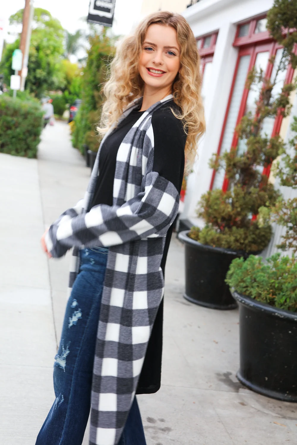 Get To Know You Black Buffalo Plaid Hacci Cardigan (Open Pack) - Image 9