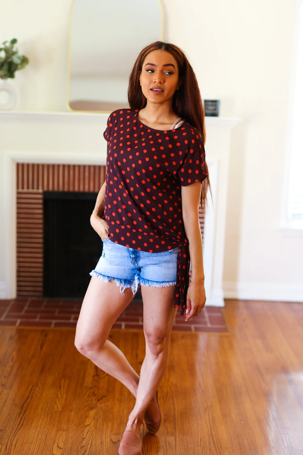 Brown & Coral Polkadot Top - Image 4