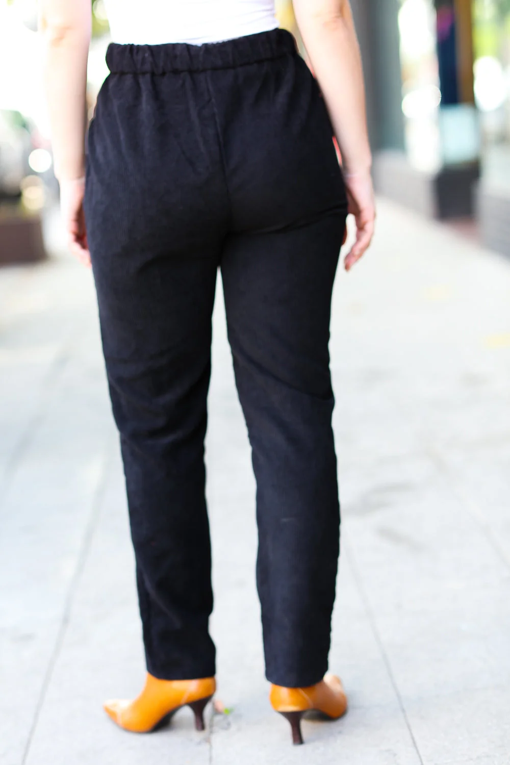 Going Your Way Black Corduroy High Rise Tapered Leg Pants - Image 4