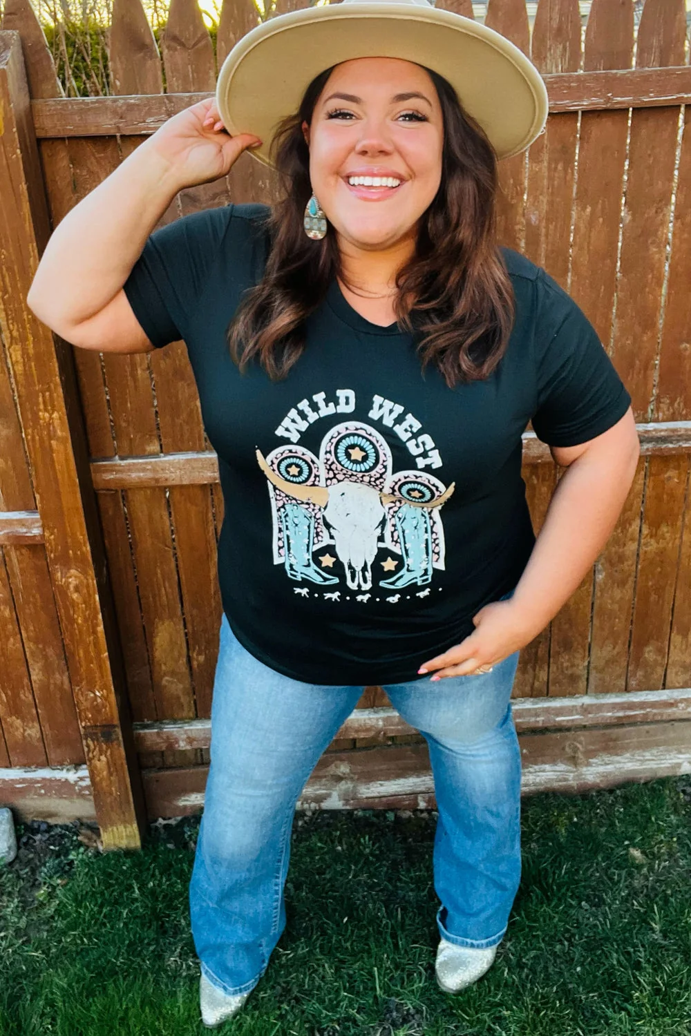 Black Cotton Wild West Graphic Tee (Open Pack) - Image 4