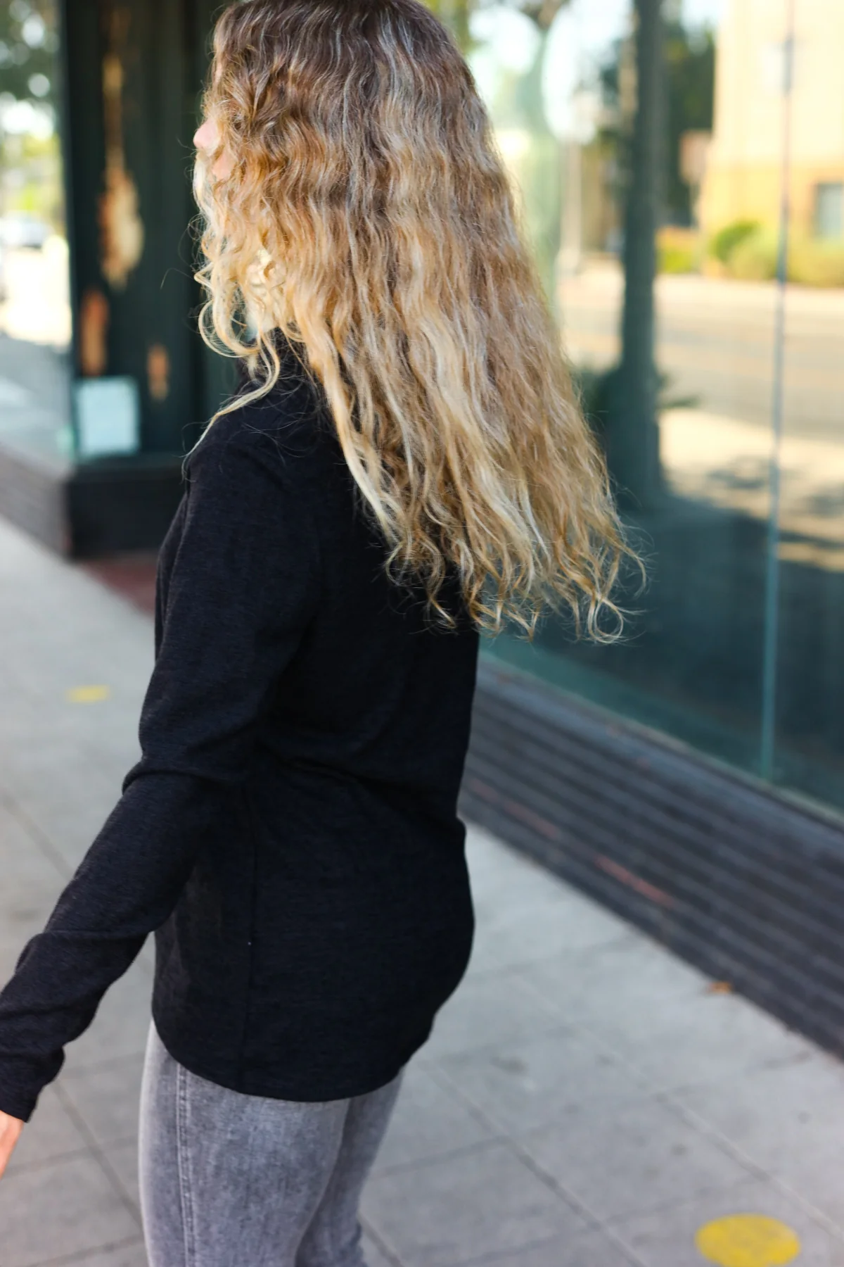 Black Cowl Button Neck Top - Image 6