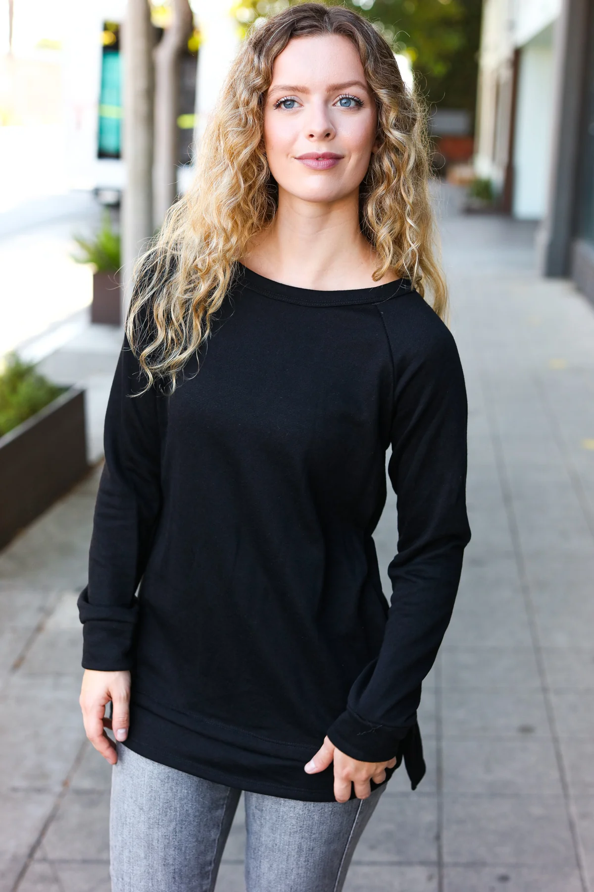 Black French Terry Pocketed Sweater - Image 2