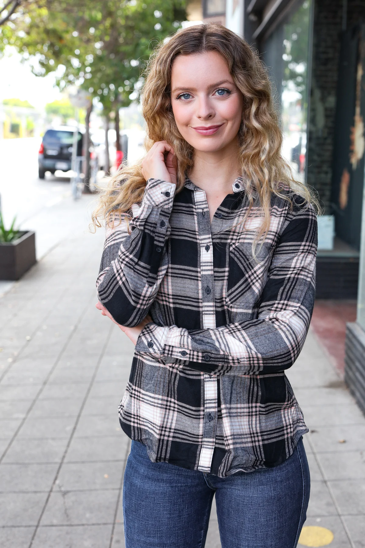 Black & Mauve Plaid Top - Image 5