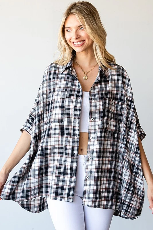 Black Plaid Flannel Top - Image 5