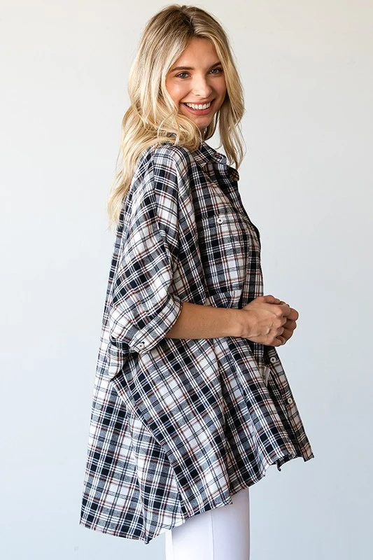 Black Plaid Flannel Top - Image 8