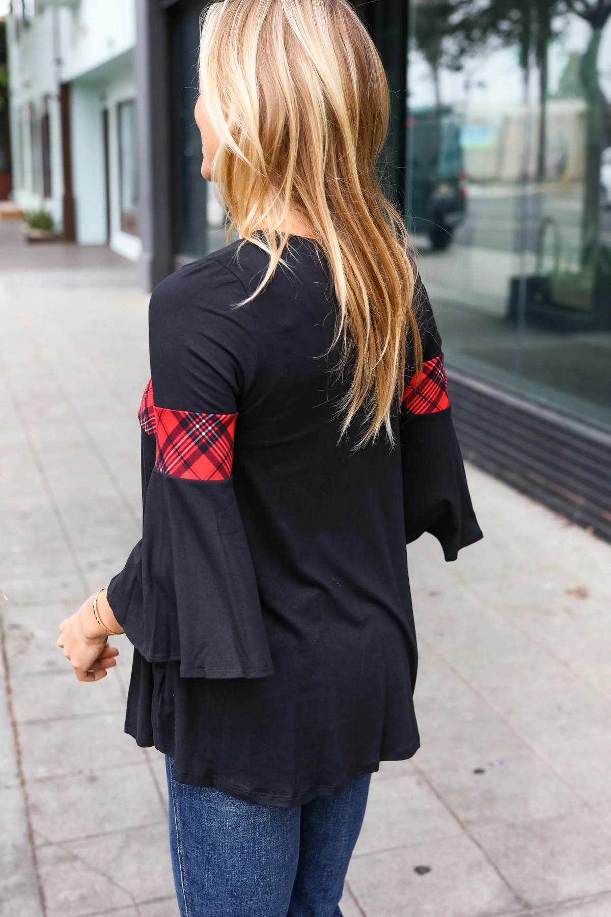 Black & Red Plaid Bell Sleeve Top - Image 6