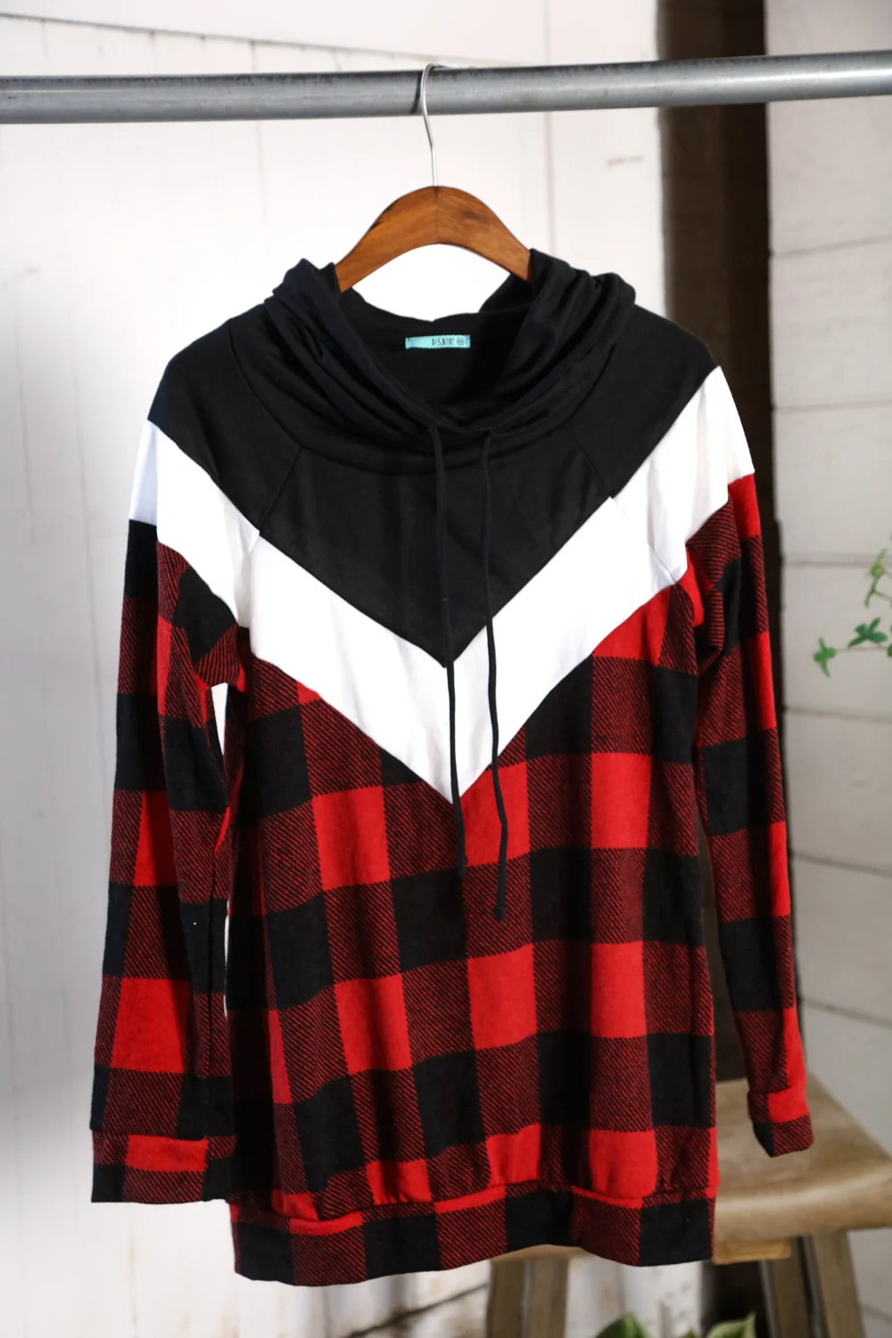 Black/Red Chevron Cowl Neck Pullover