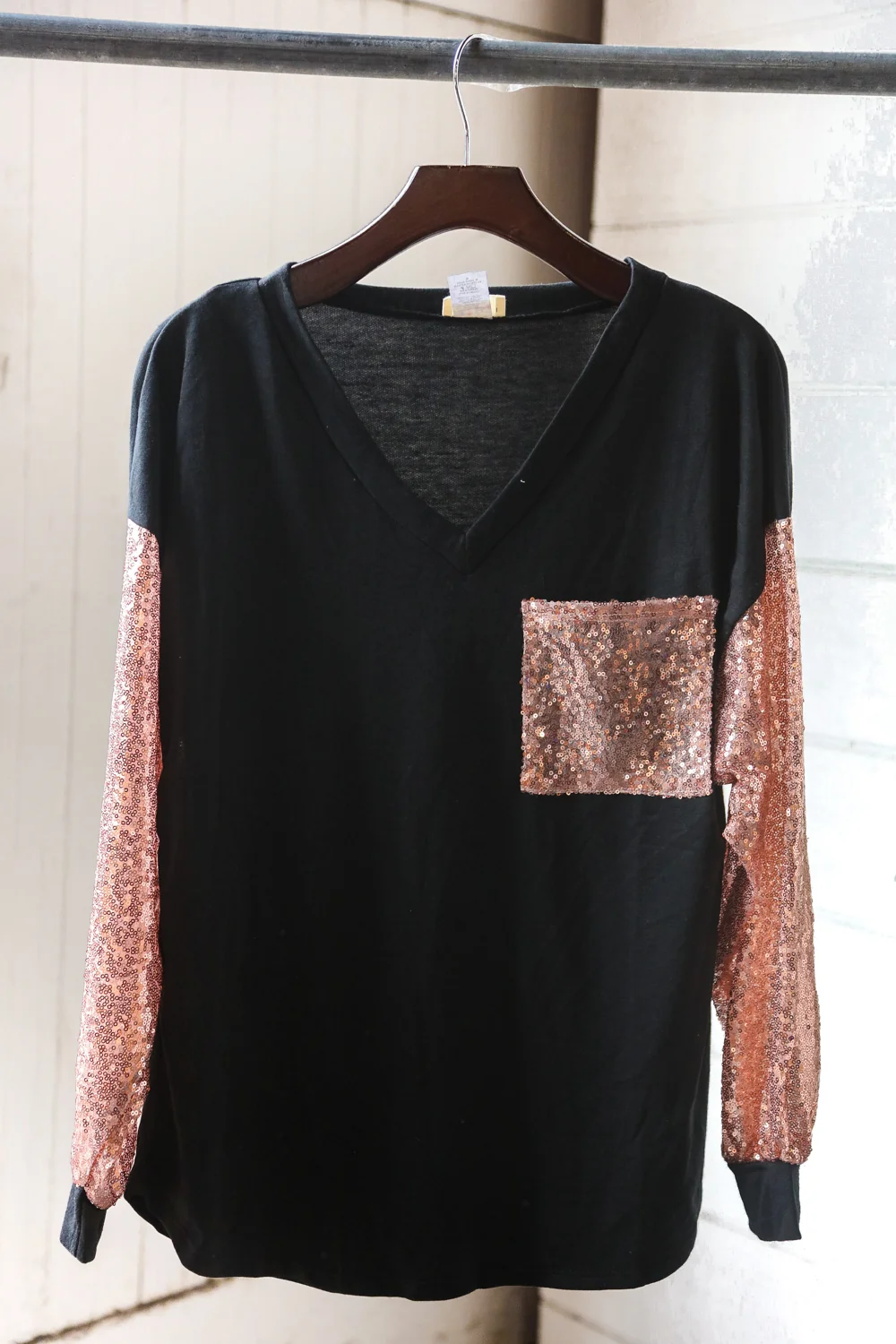 Black Sequin Patch Top