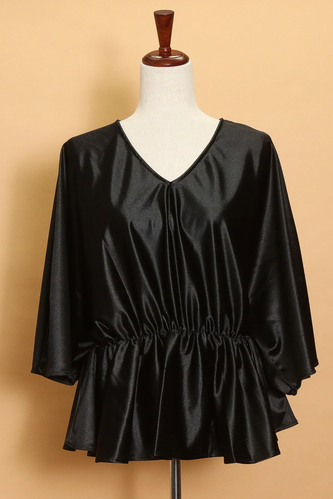 Black Silk Syle Synch Waist Blouse