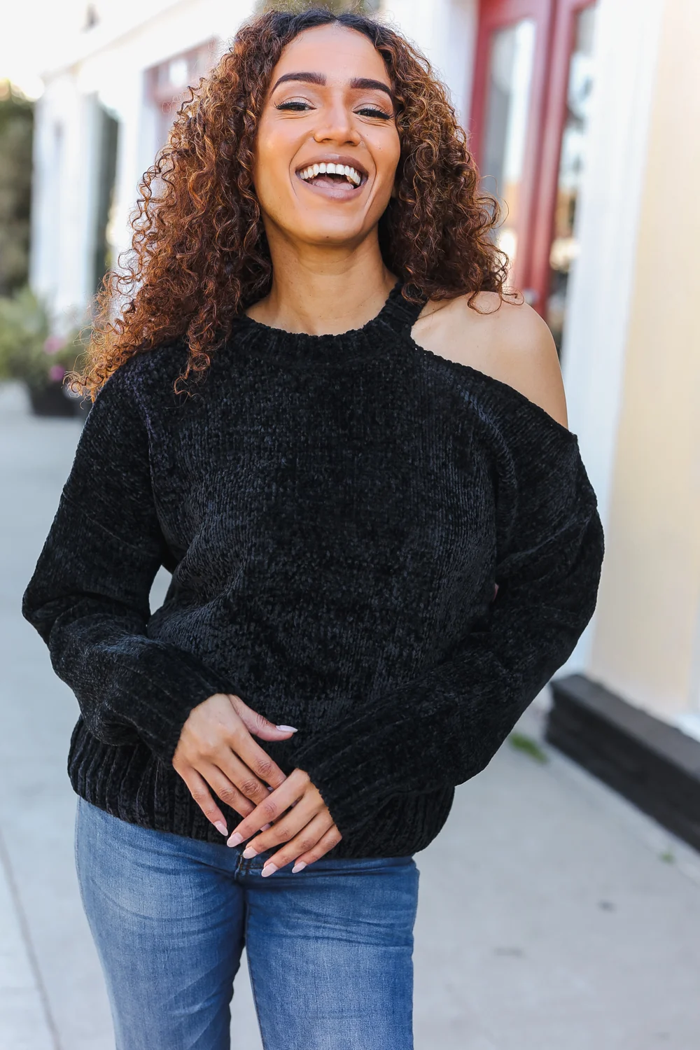 Black Thick Cut Out Sweater - Image 2