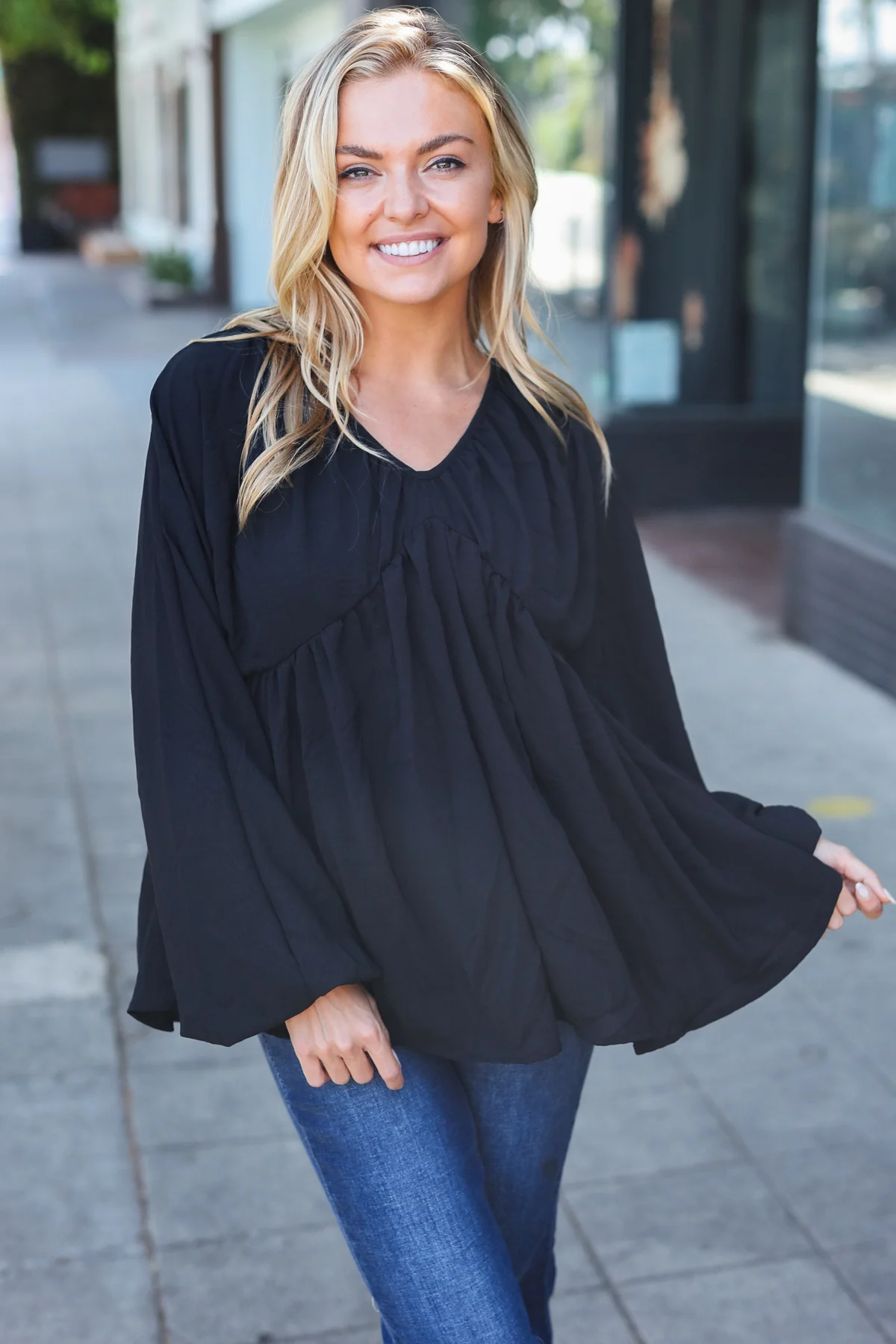 Black Thick Woven Babydoll Design Top - Image 3