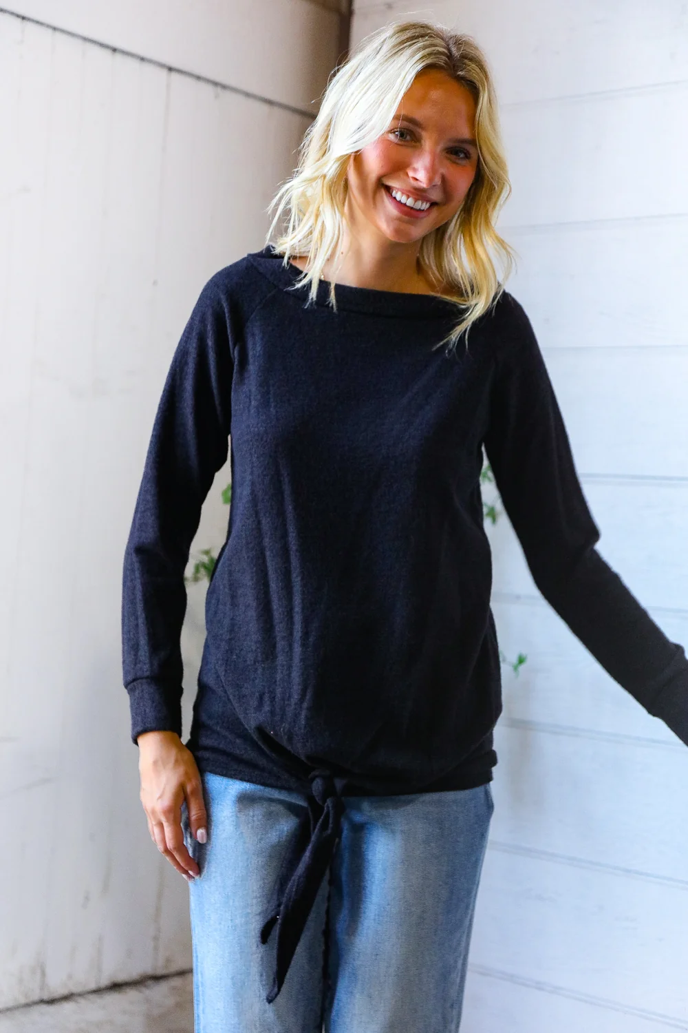 Black Tie Front Sweater - Image 2