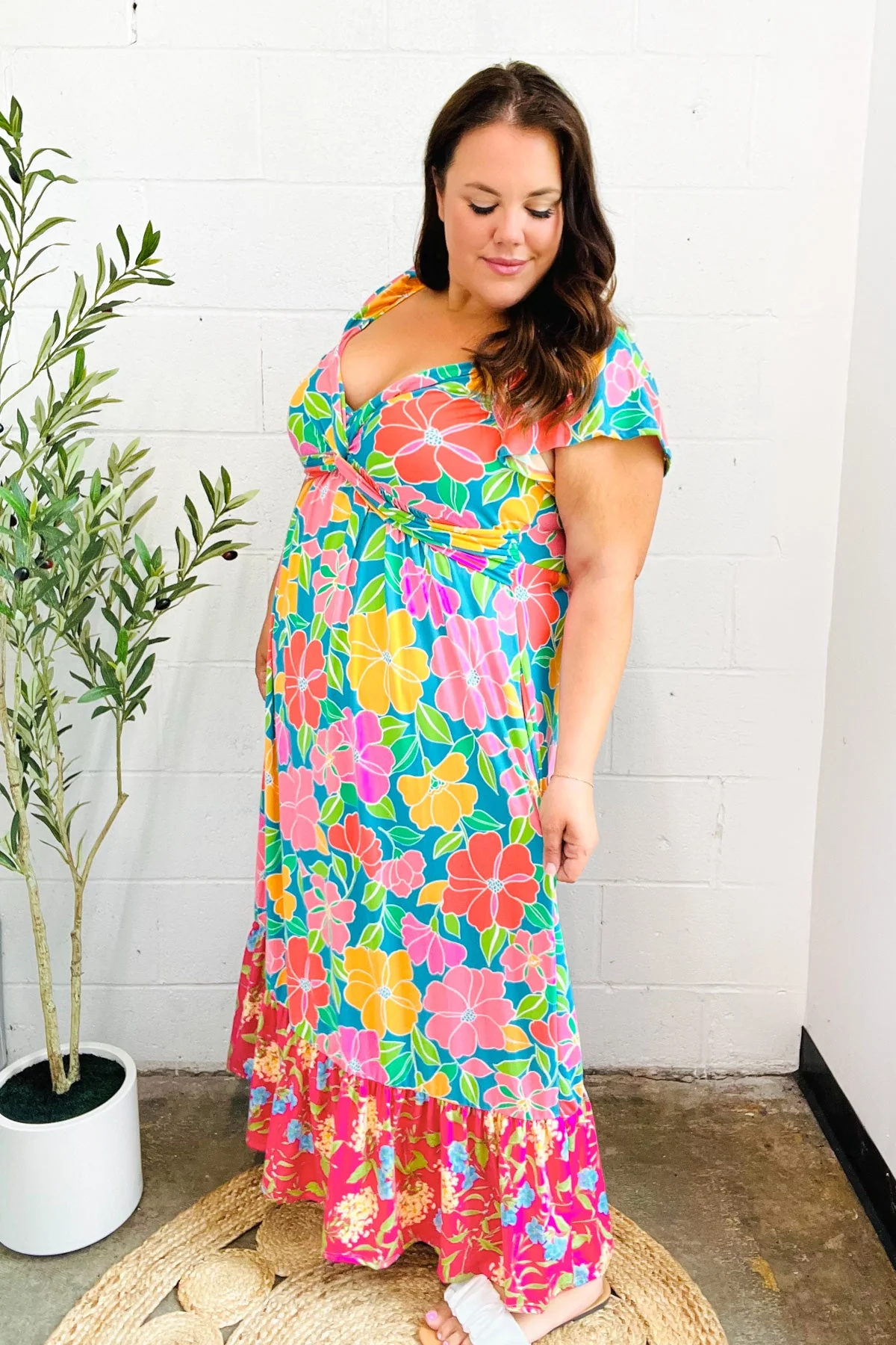 Vacay Vibes Blue Floral Print Twisted Neckline Maxi Dress (Open Pack) - Image 5