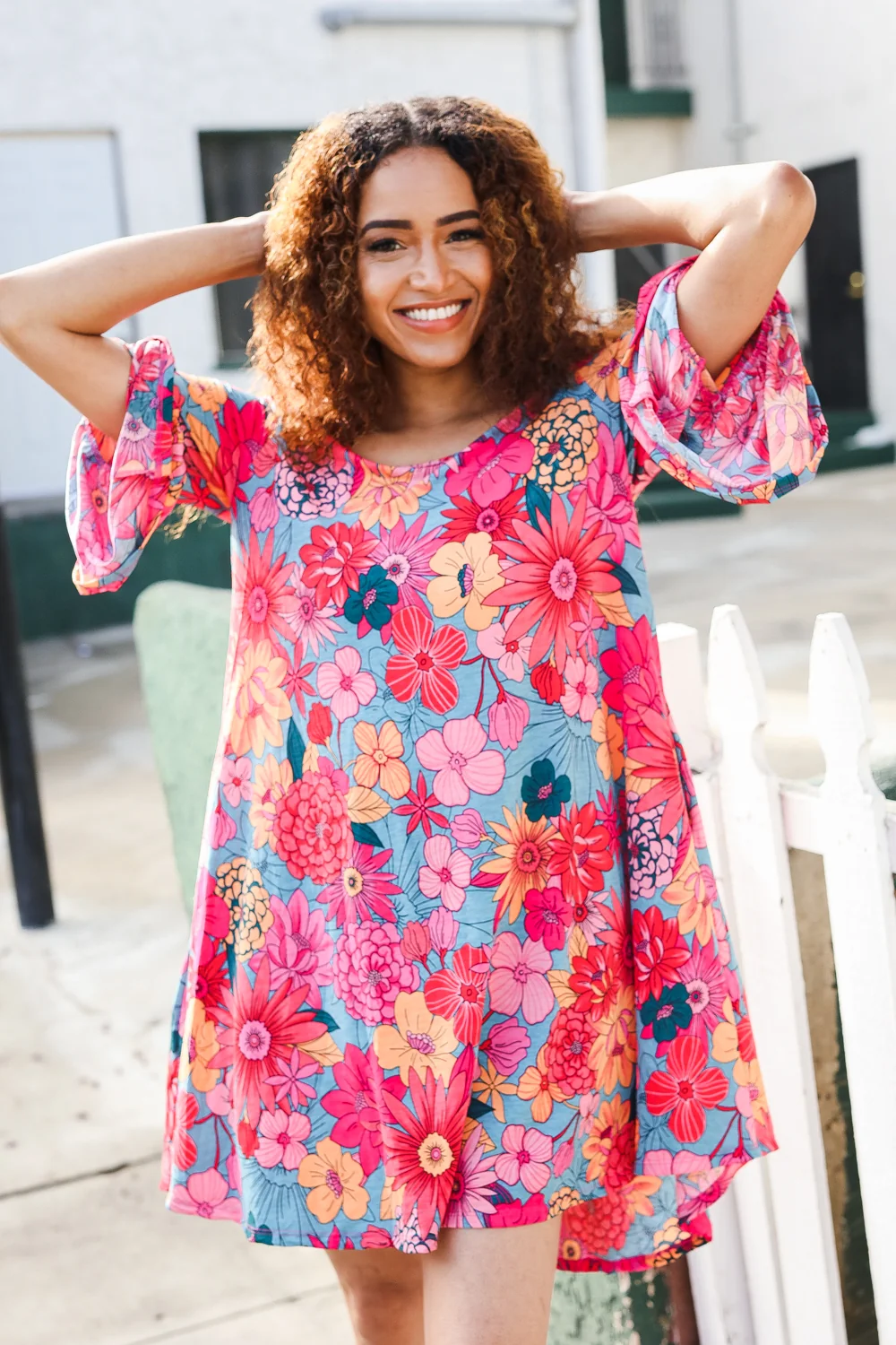 Blue & Fuchsia Floral Dress - Image 3
