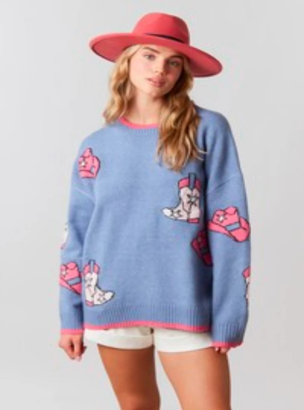 Blue & Pink CowGirl Sweater