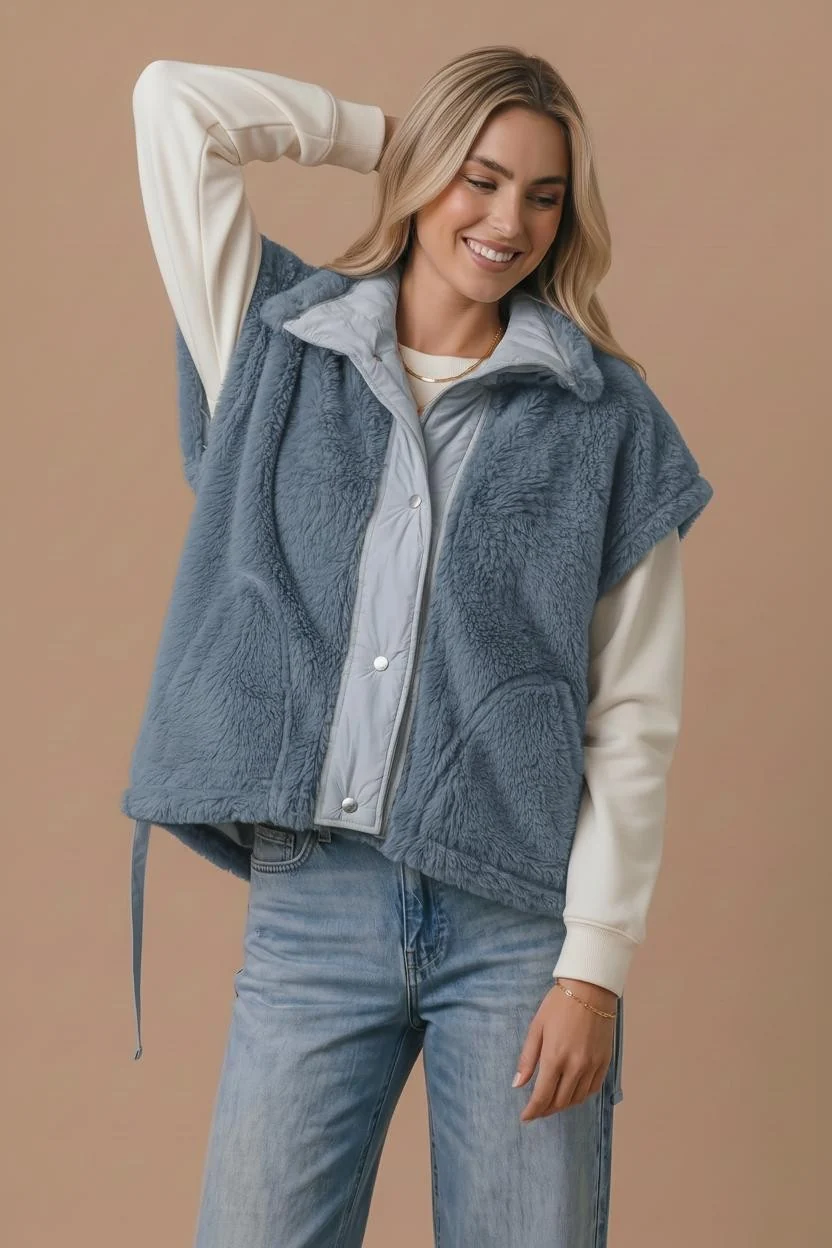 Sherpa Fleece Snap Front Vest