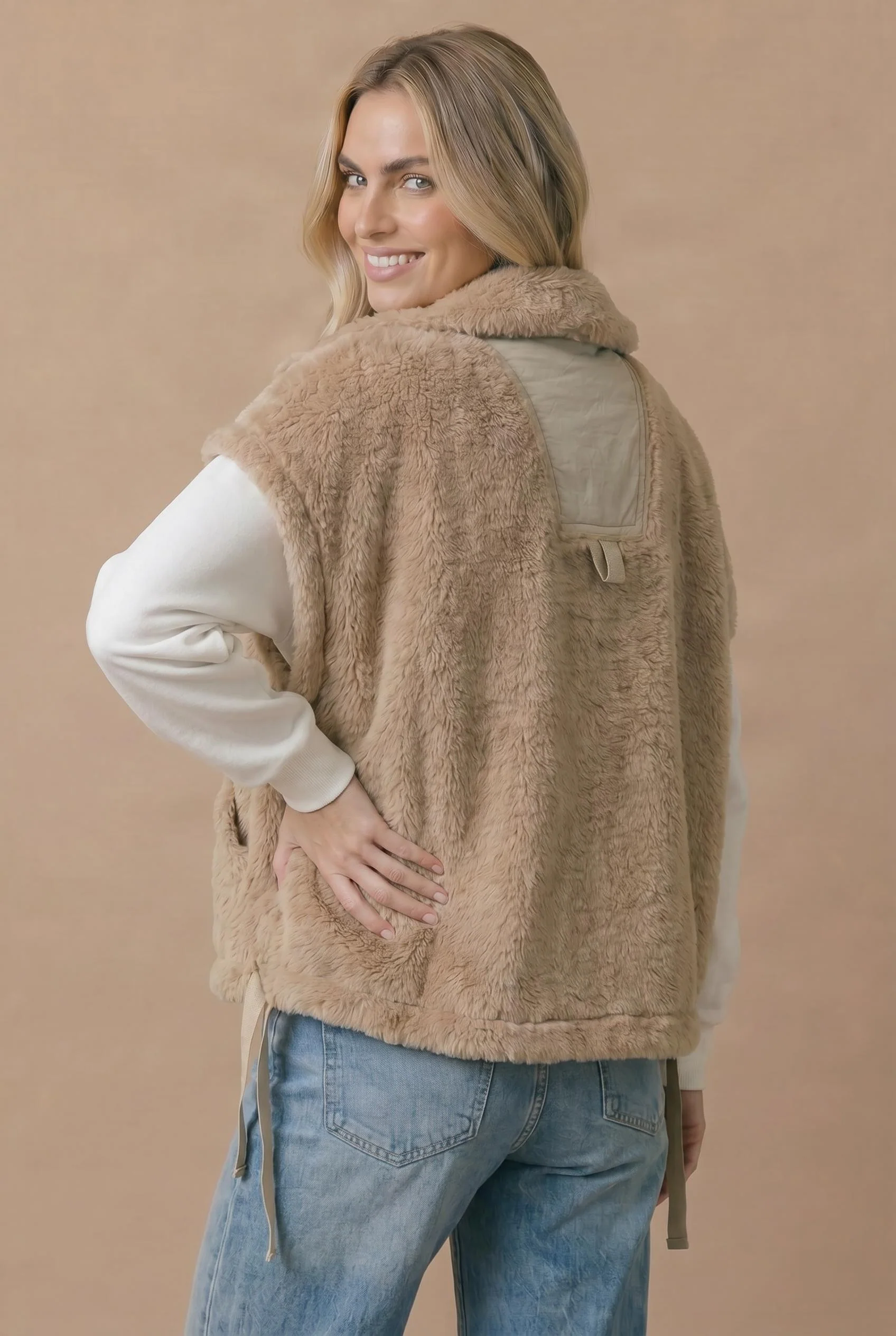 Sherpa Fleece Snap Front Vest - Image 2