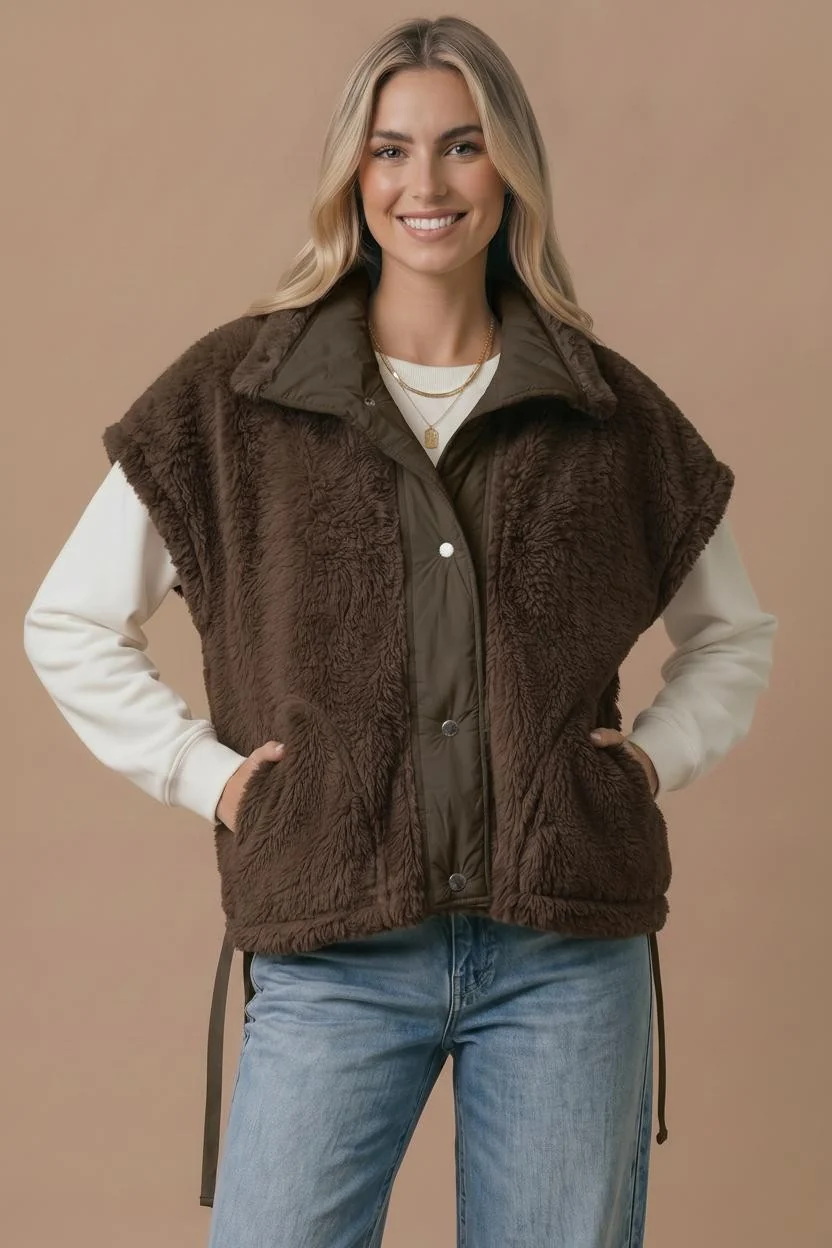 Sherpa Fleece Snap Front Vest - Image 8