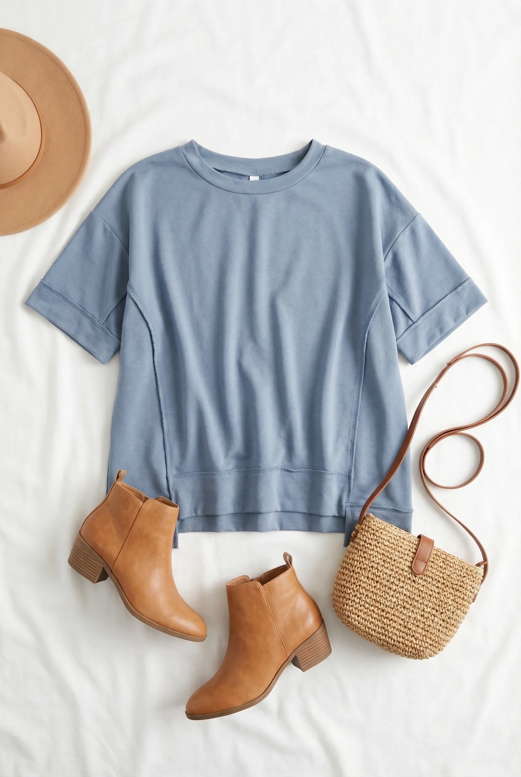 Blue Solid Outseam Design Top
