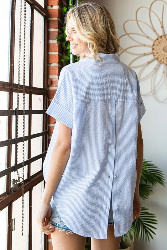 BLUE STRIPE COTTON BLOUSE - Image 4
