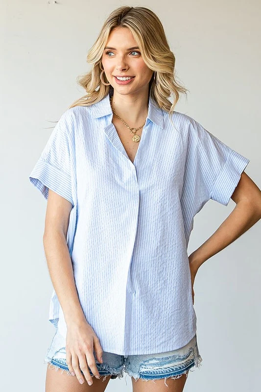 BLUE STRIPE COTTON BLOUSE - Image 5