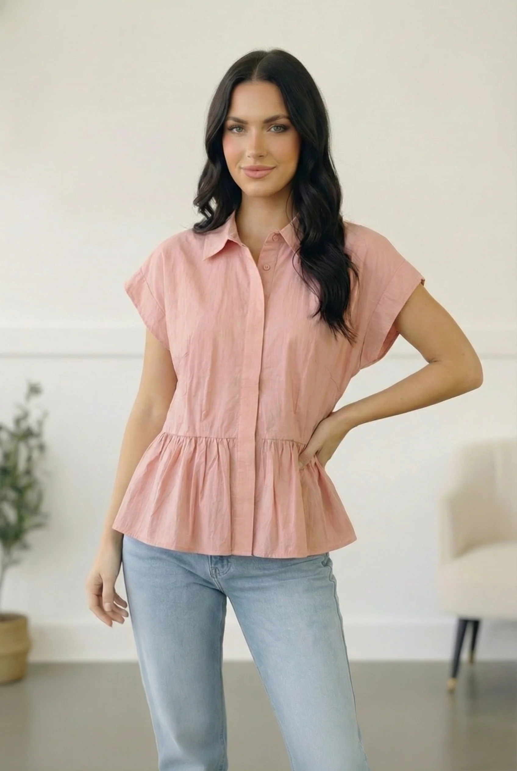 Blush Flirt & Flow Button Blouse (Open Pack)