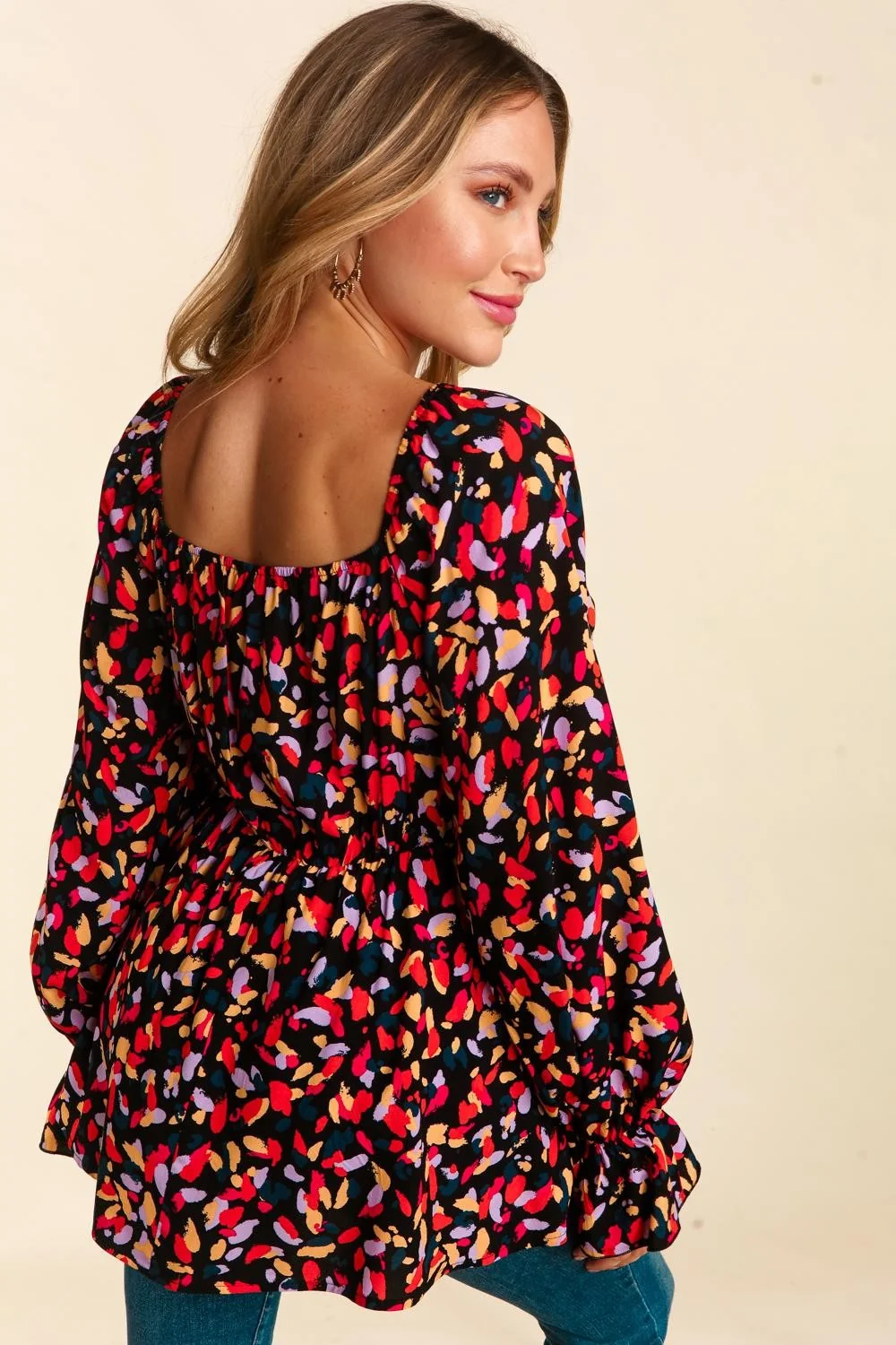 BUBBLE LONG SLEEVE BABYDOLL WOVEN BLOUSE TOP - Image 3