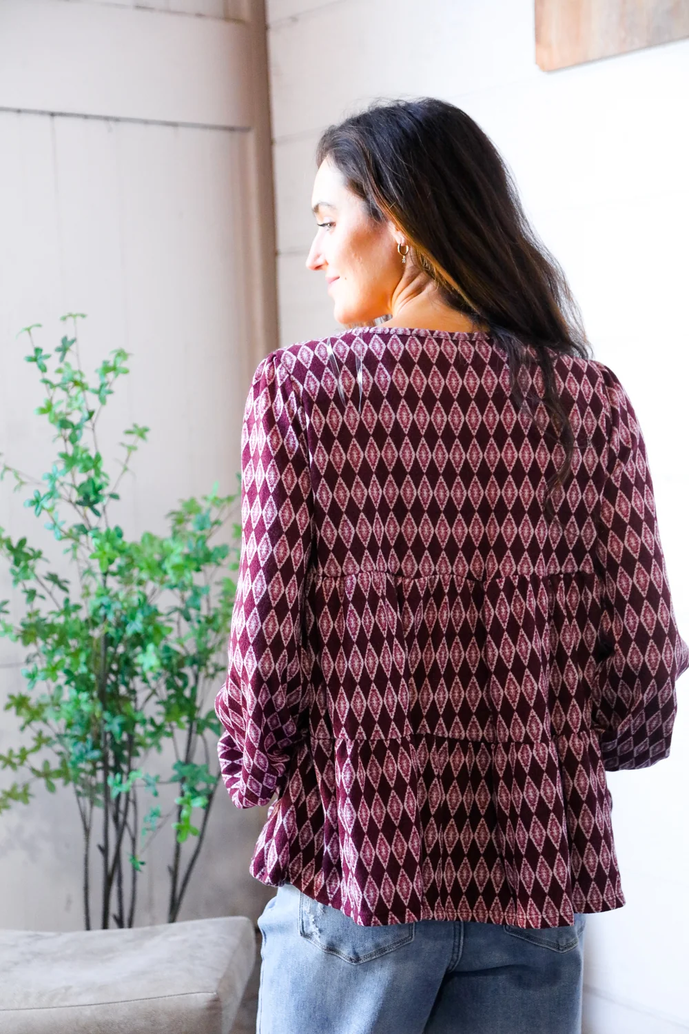 Merlot Checkered Tiered Top - Image 7