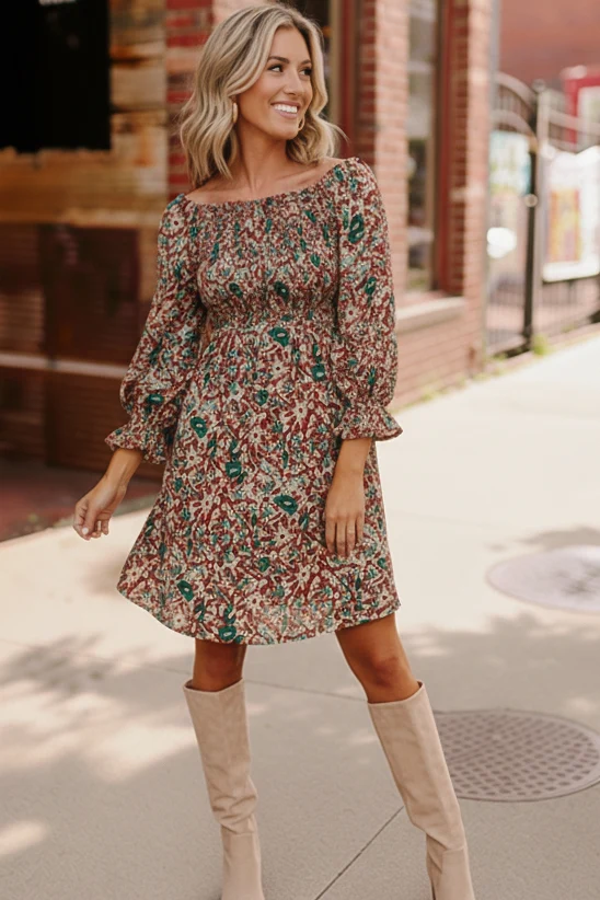Burgundy Floral Woven Dress - Image 2