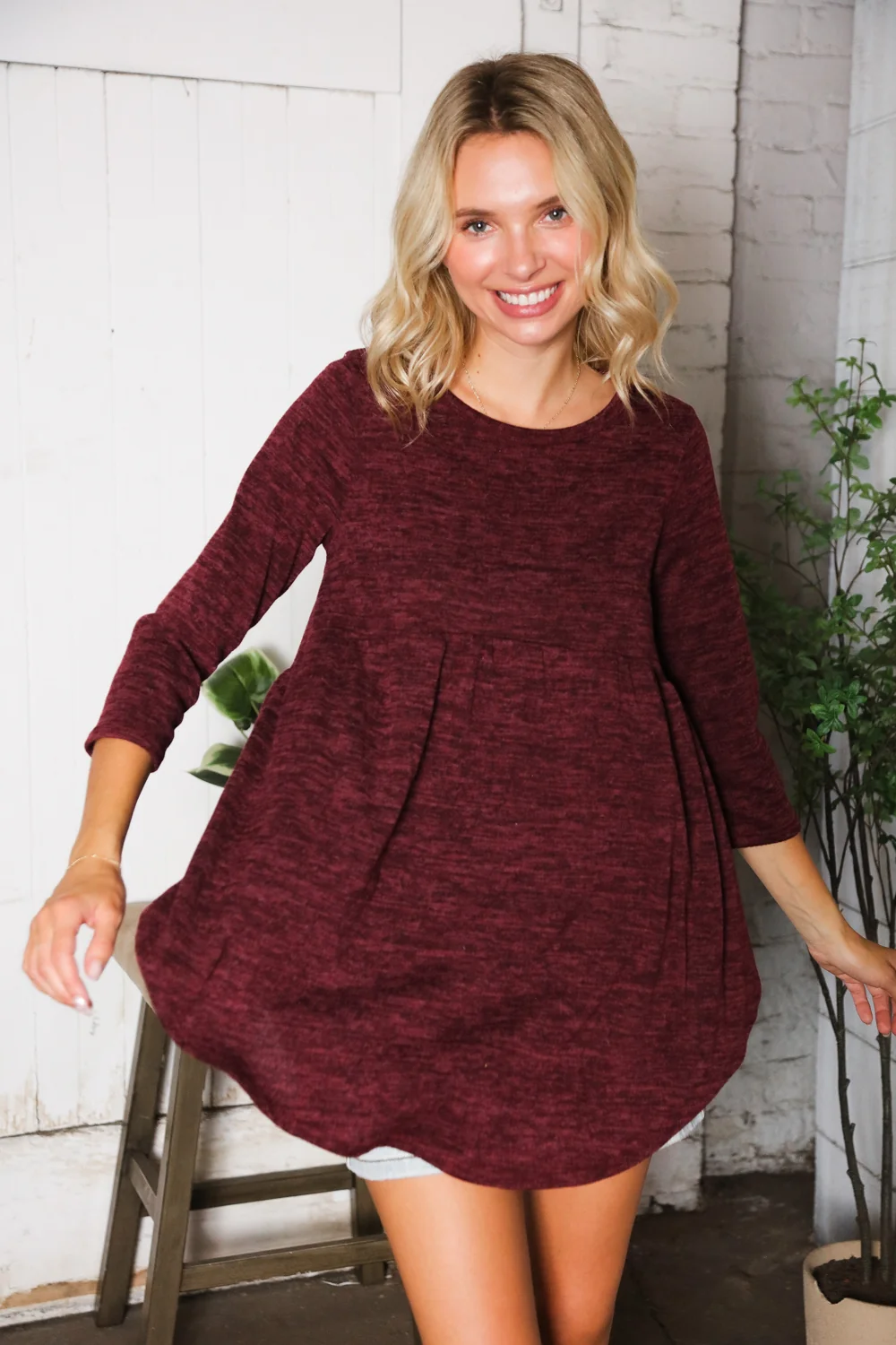 Burgundy Marled Babydoll Top - Image 2