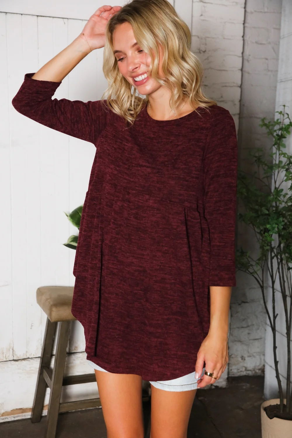 Burgundy Marled Babydoll Top - Image 3