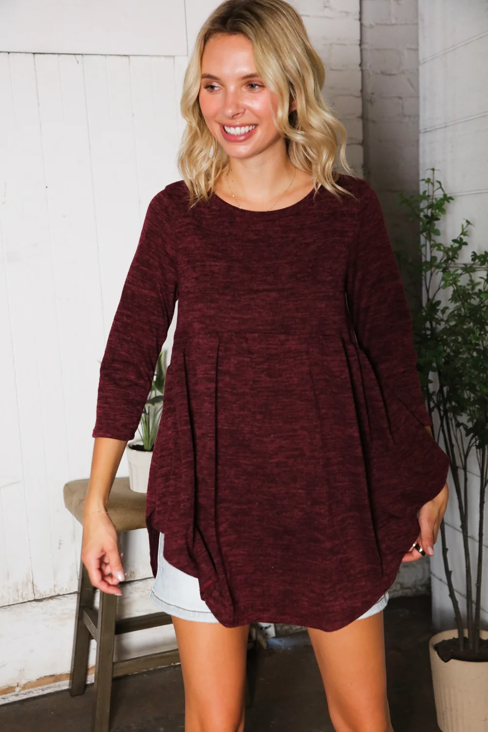 Burgundy Marled Babydoll Top - Image 5