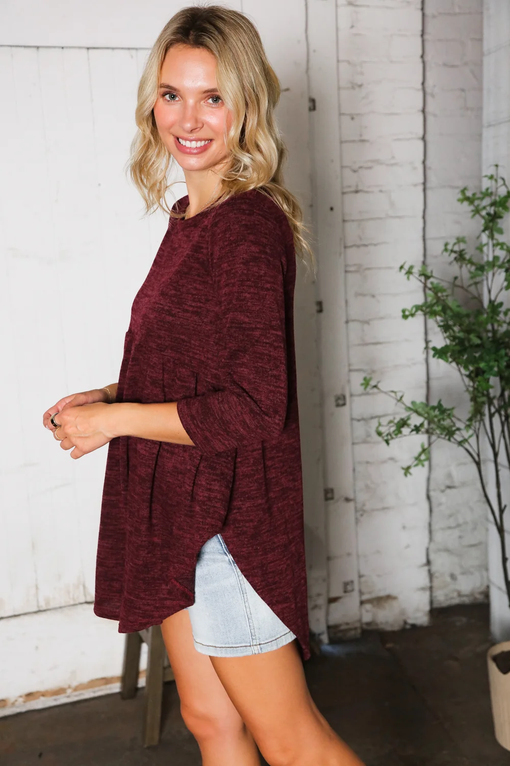 Burgundy Marled Babydoll Top - Image 6