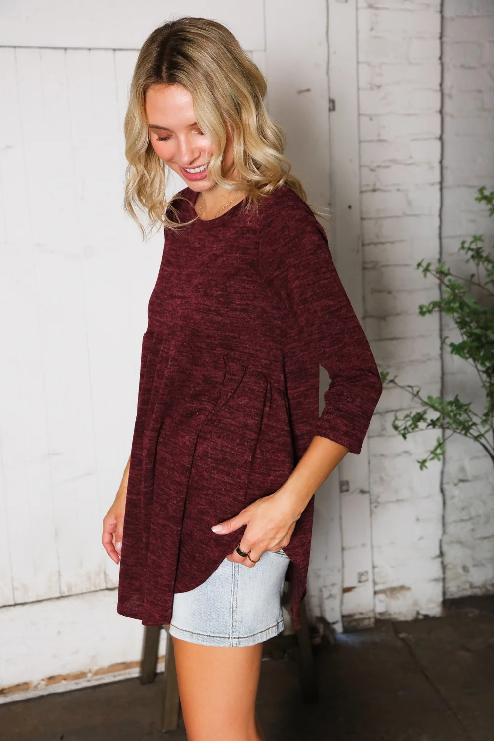 Burgundy Marled Babydoll Top - Image 7
