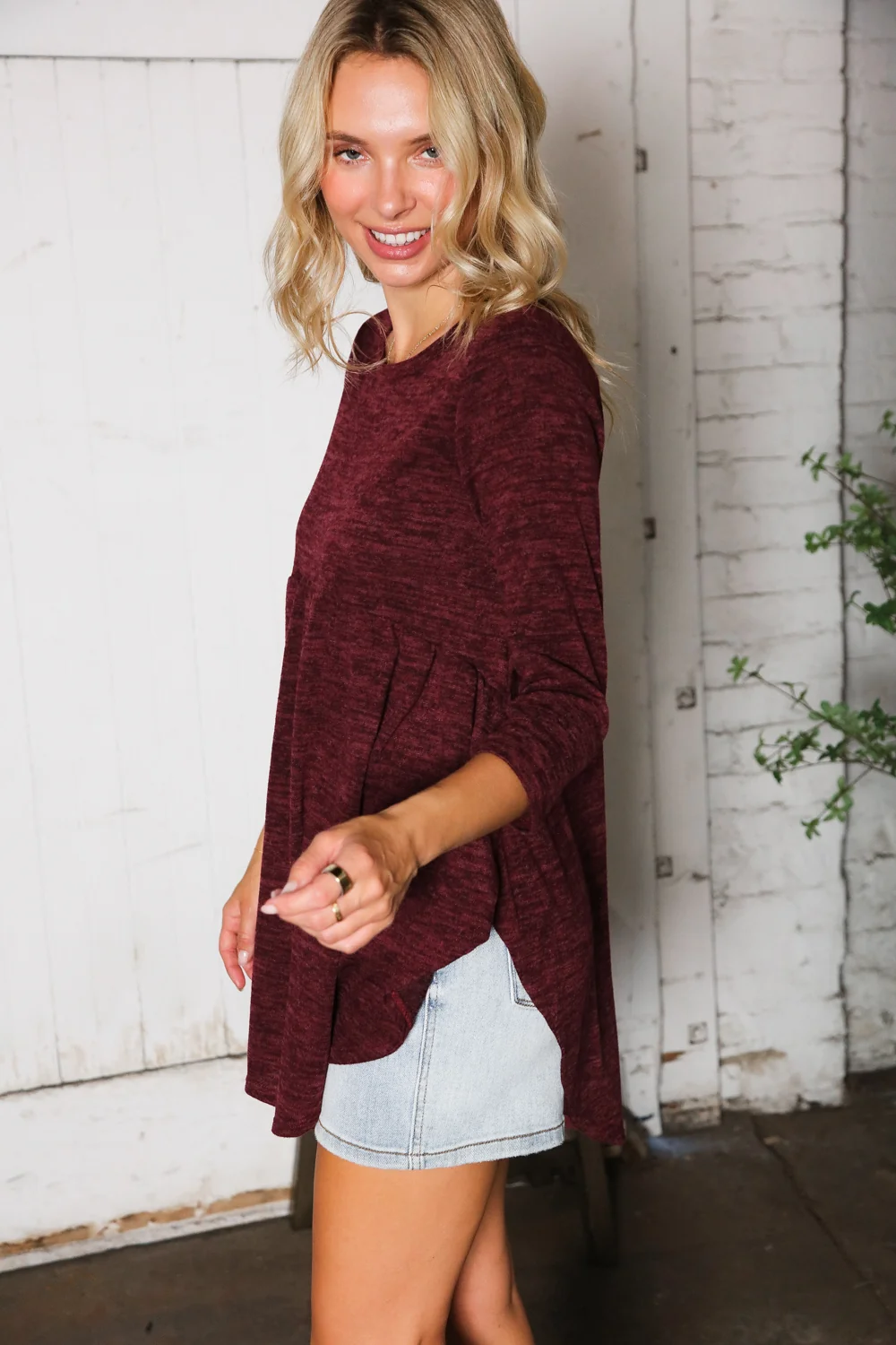 Burgundy Marled Babydoll Top - Image 8