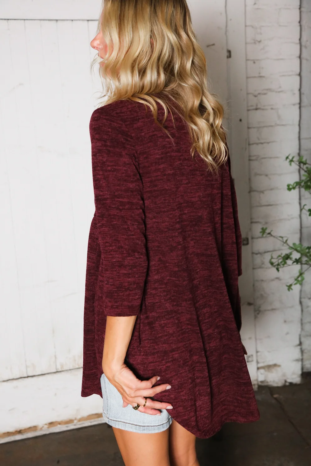 Burgundy Marled Babydoll Top - Image 9