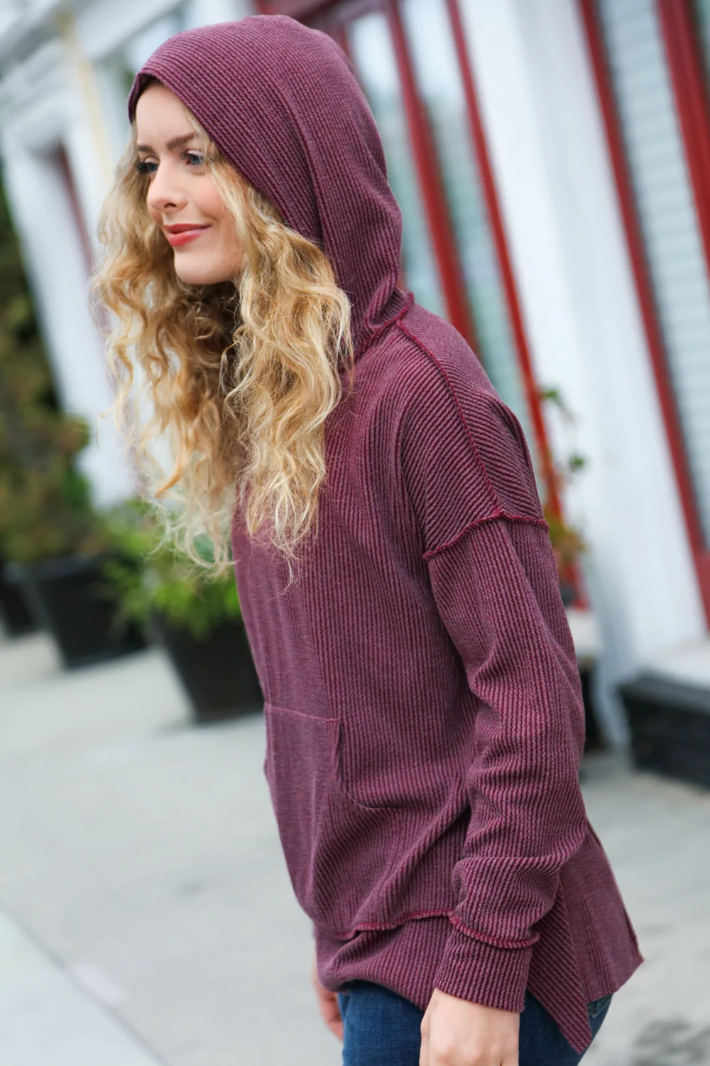 A New Day Burgundy Mineral Wash Rib Knit Hoodie (Open Pack) - Image 8