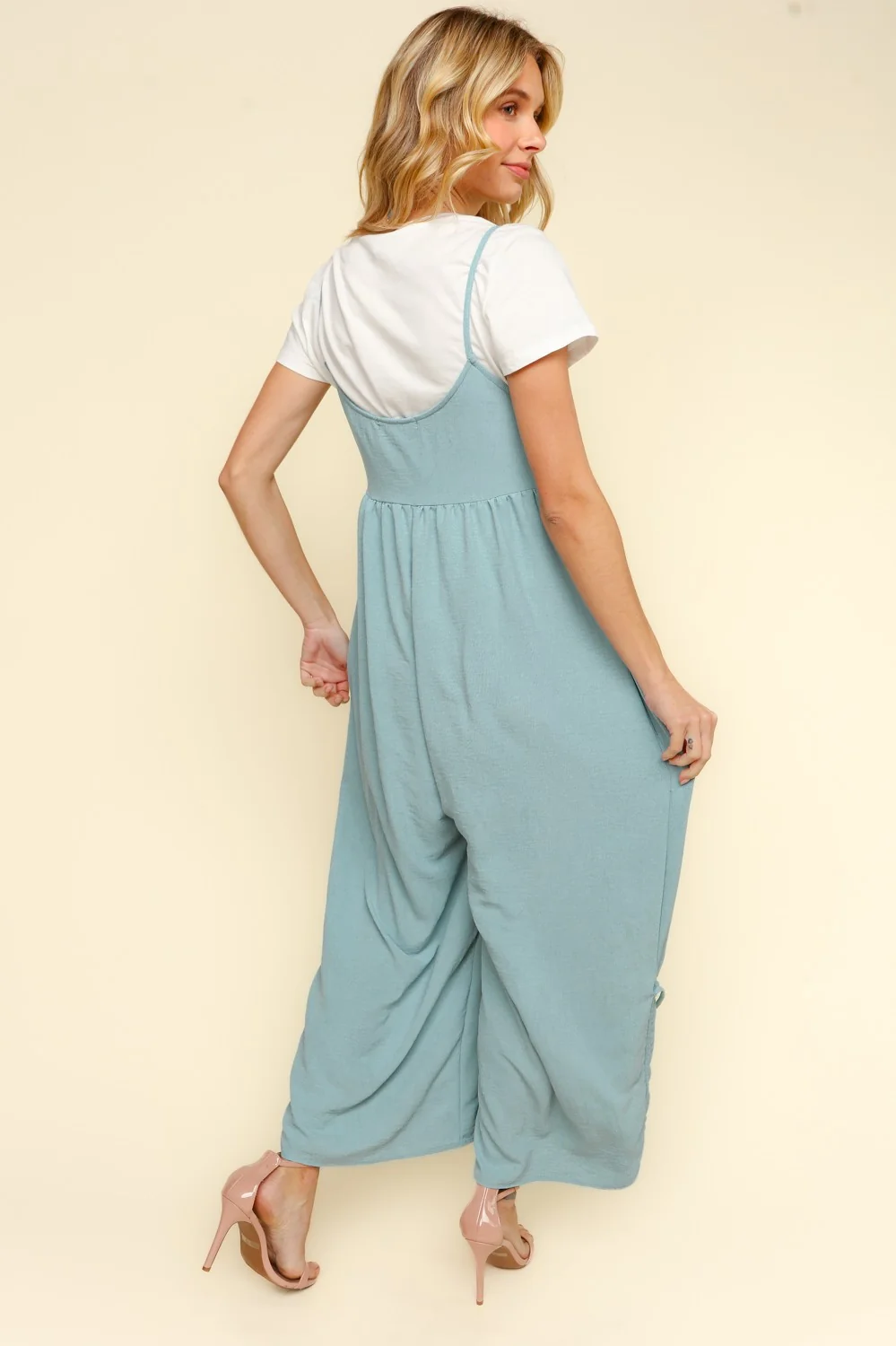 BUTTON DOWN SLEEVELESS WIDE LEG JUMPSUIT - Image 4