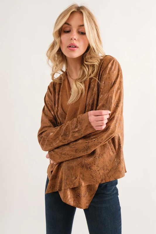 Camel Rust Animal Print Heavy Suede Cardigan - Image 2